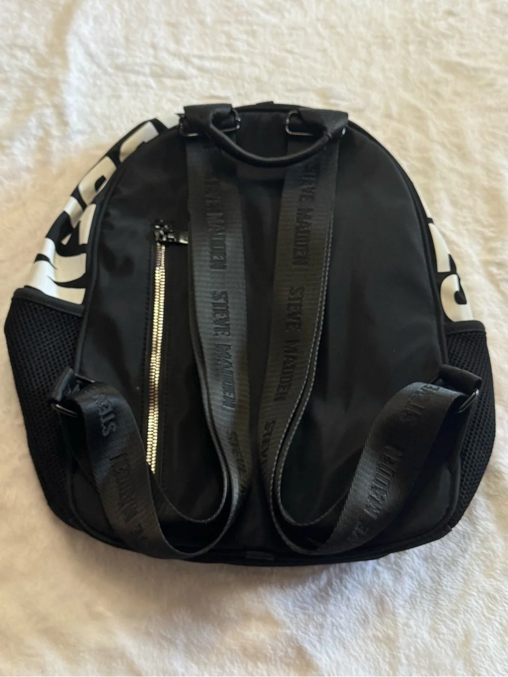 Steve Madden Black Backpack with White Logo and Removable Pouch